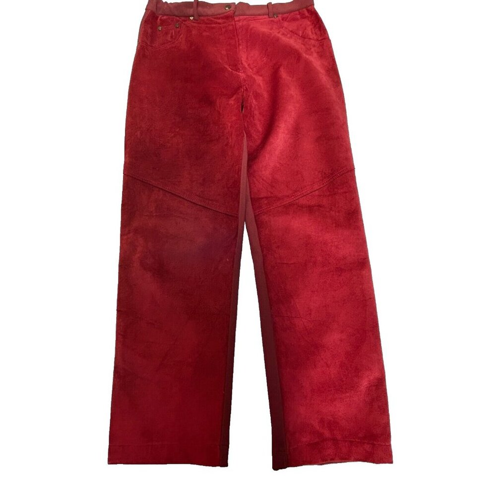 Mitchies Matchings Womens Xl High-Rise Original Suede Pants Straight Leg Red